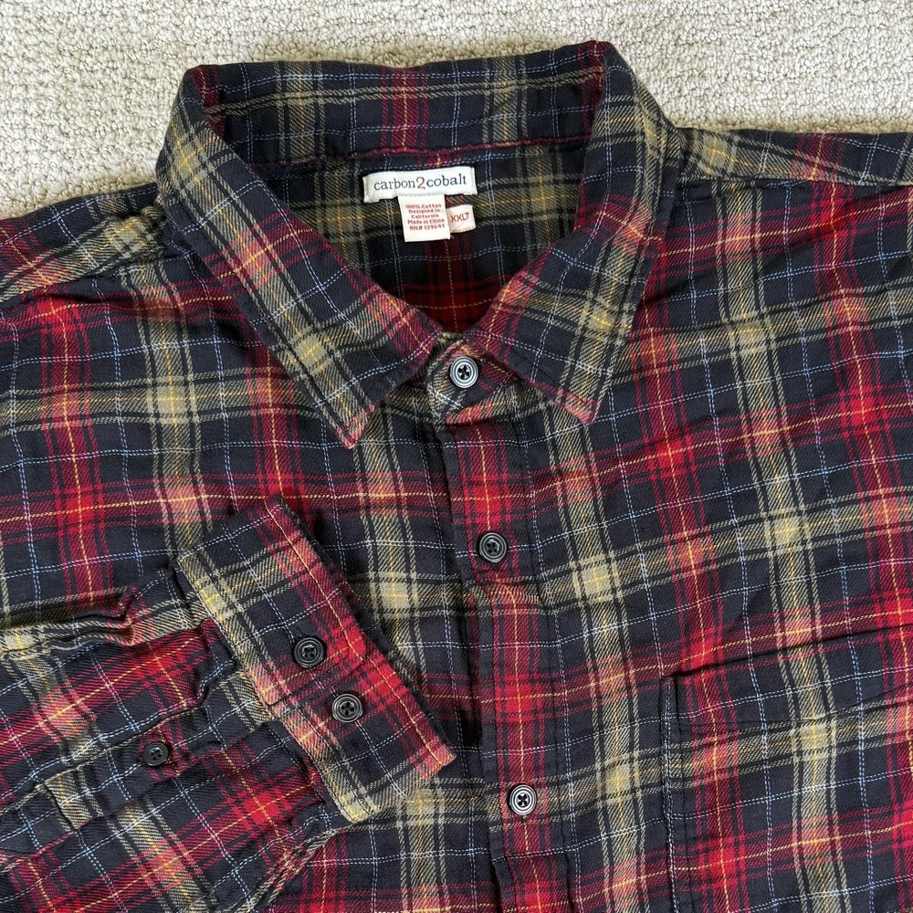 Carbon2Cobalt Men's 2XLT Red Green Flannel Long Sleeve Button Up Shirt